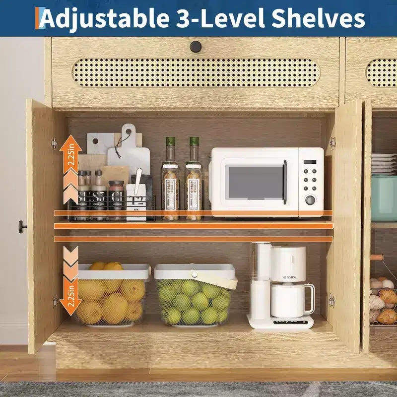 Buffet en rotin de 152 cm avec 2 tiroirs et 4 portes en rotin