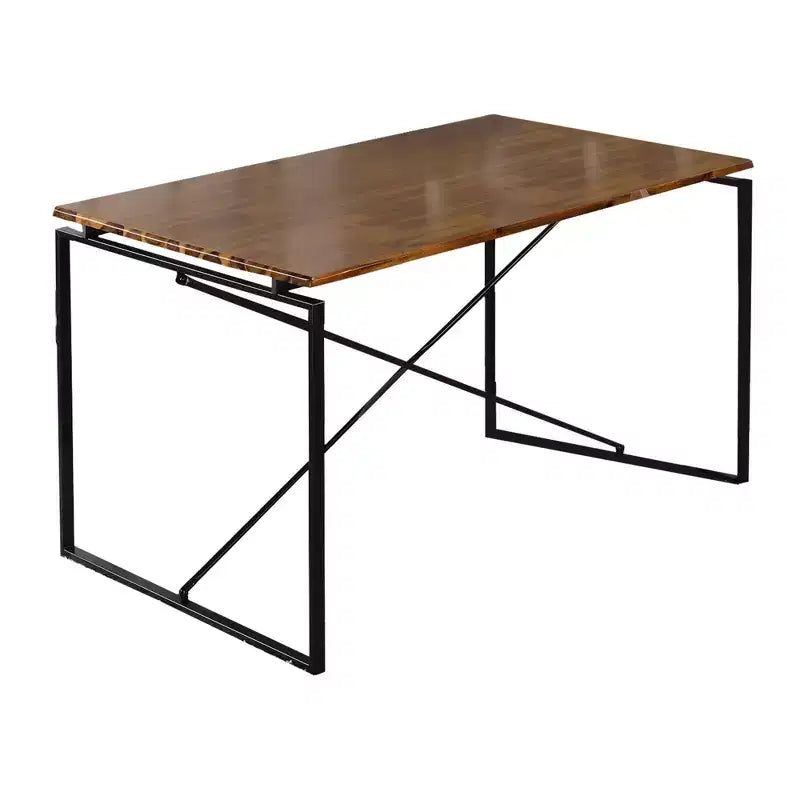Table à manger en bois avec piètement en métal en X, noir et marron