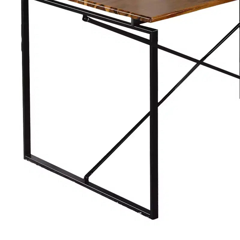 Table à manger en bois avec piètement en métal en X, noir et marron