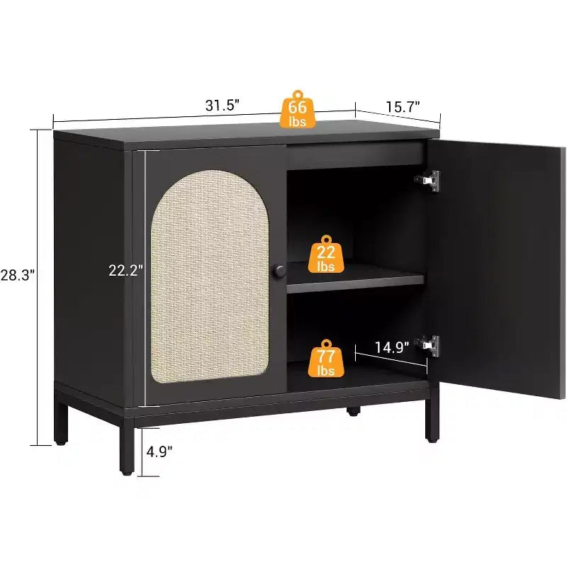 Buffet en rotin avec portes de rangement et étagère réglable