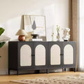 Buffet en rotin avec portes de rangement et étagère réglable