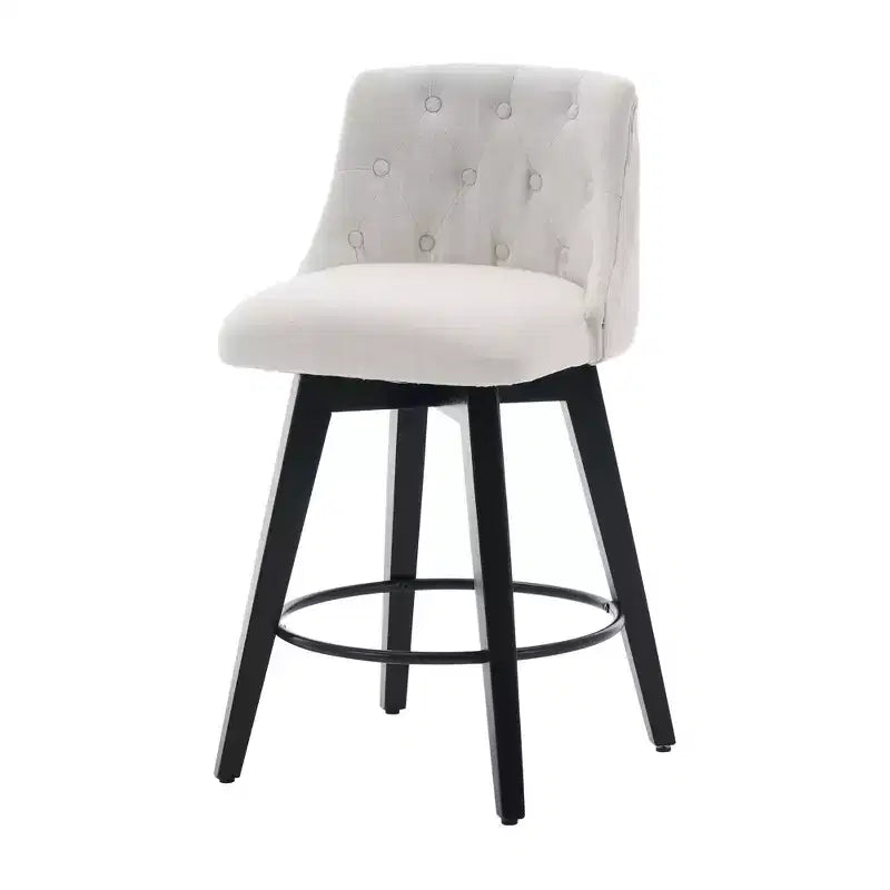 Tabourets de bar pivotants blancs 360° en mélange de lin capitonné pour îlot de cuisine