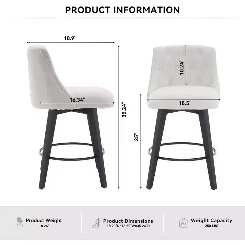 Tabourets de bar pivotants blancs 360° en mélange de lin capitonné pour îlot de cuisine
