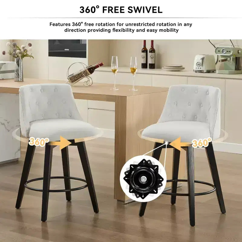 Tabourets de bar pivotants blancs 360° en mélange de lin capitonné pour îlot de cuisine