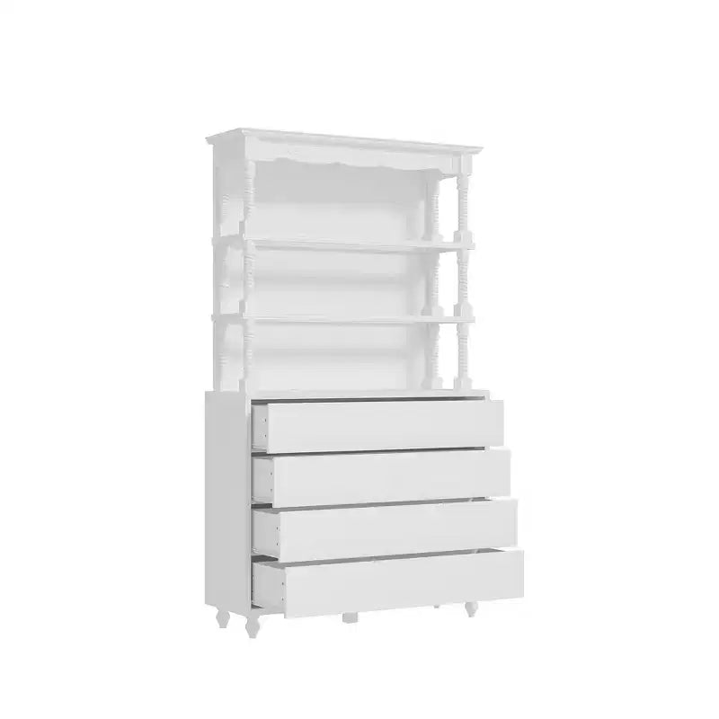 Meuble Bar Vintage Blanc avec Étagères en Verre Trempé