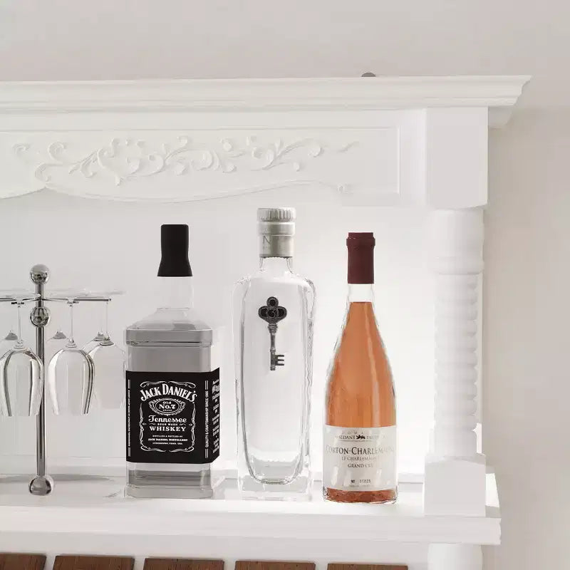 Meuble Bar Vintage Blanc avec Étagères en Verre Trempé
