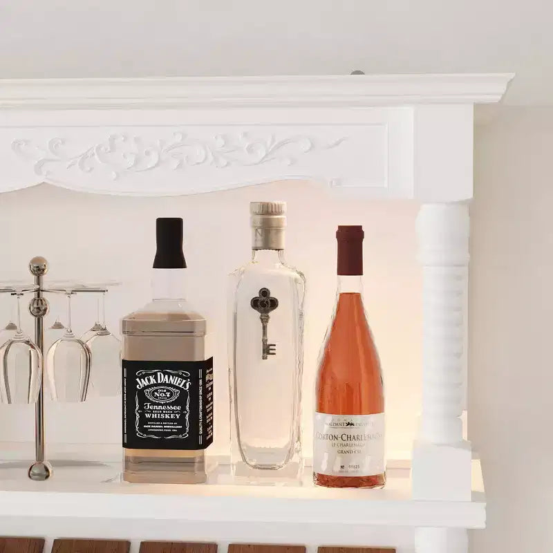 Meuble Bar Vintage Blanc avec Étagères en Verre Trempé