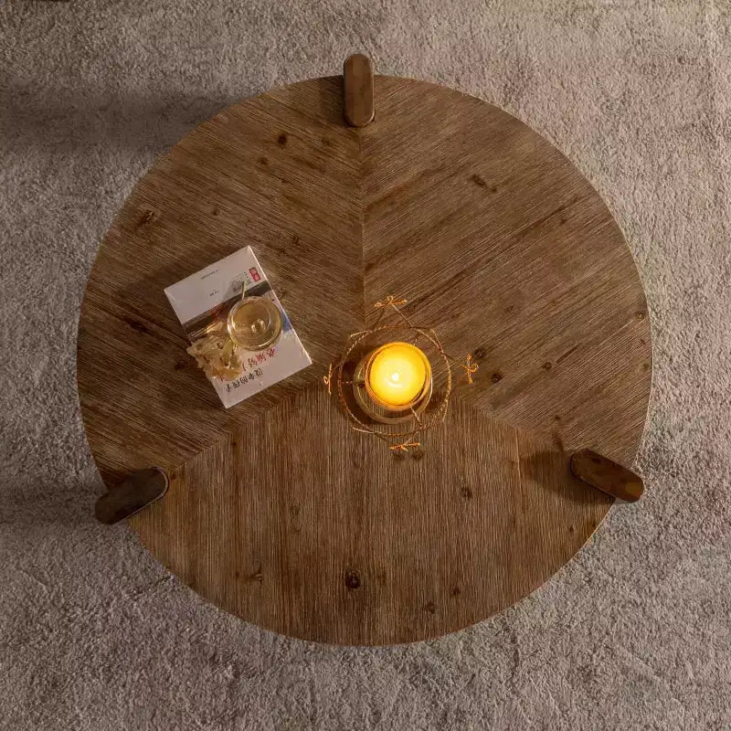 Table basse ronde en bois avec finition lisse, table d'appoint facile à monter pour salon