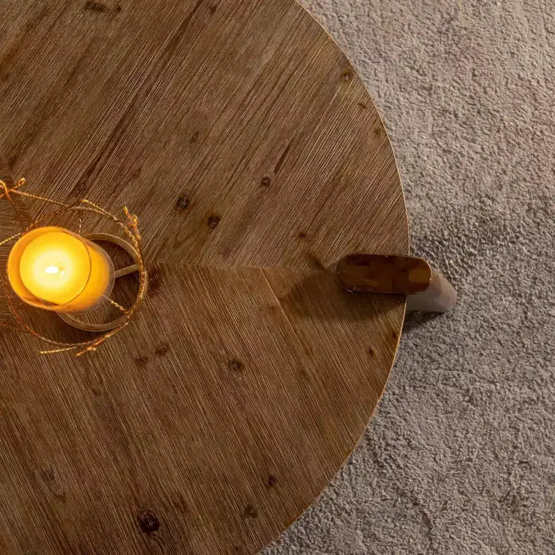 Table basse ronde en bois avec finition lisse, table d'appoint facile à monter pour salon