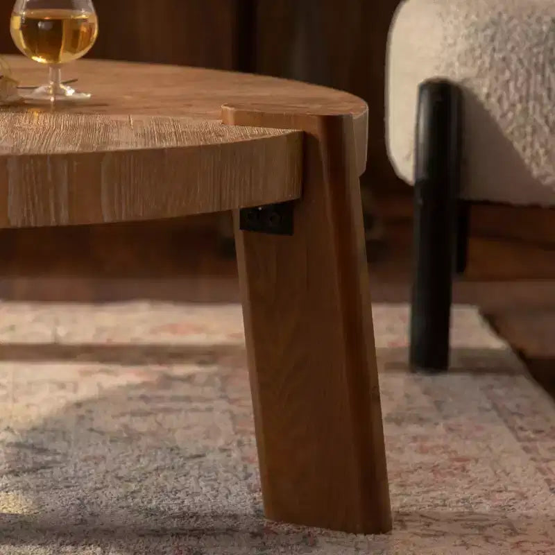Table basse ronde en bois avec finition lisse, table d'appoint facile à monter pour salon