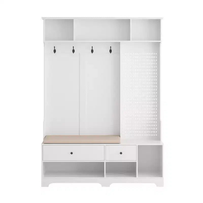 Meuble d'entrée multifonctionnel avec banc rembourré en lin amovible et porte-manteau