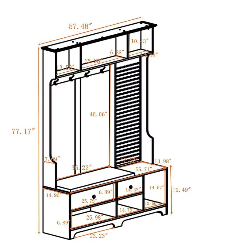 Meuble d'entrée multifonctionnel avec banc rembourré en lin amovible et porte-manteau