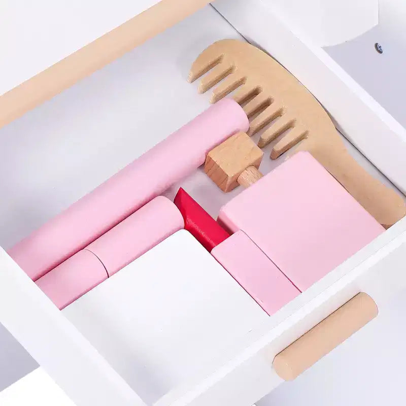 Table de maquillage pour enfants avec tabouret, 3 tiroirs et miroir