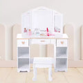 Table de maquillage pour enfants avec tabouret, 3 tiroirs et miroir
