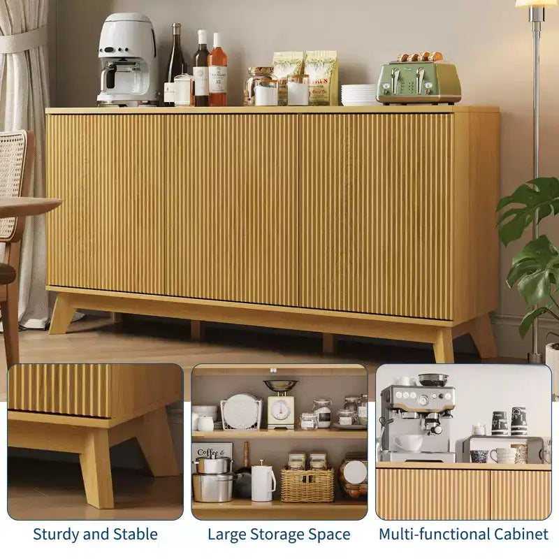 Buffet Vaisselier avec Rangement et 4 Portes, Étagères Réglables, 58 pouces
