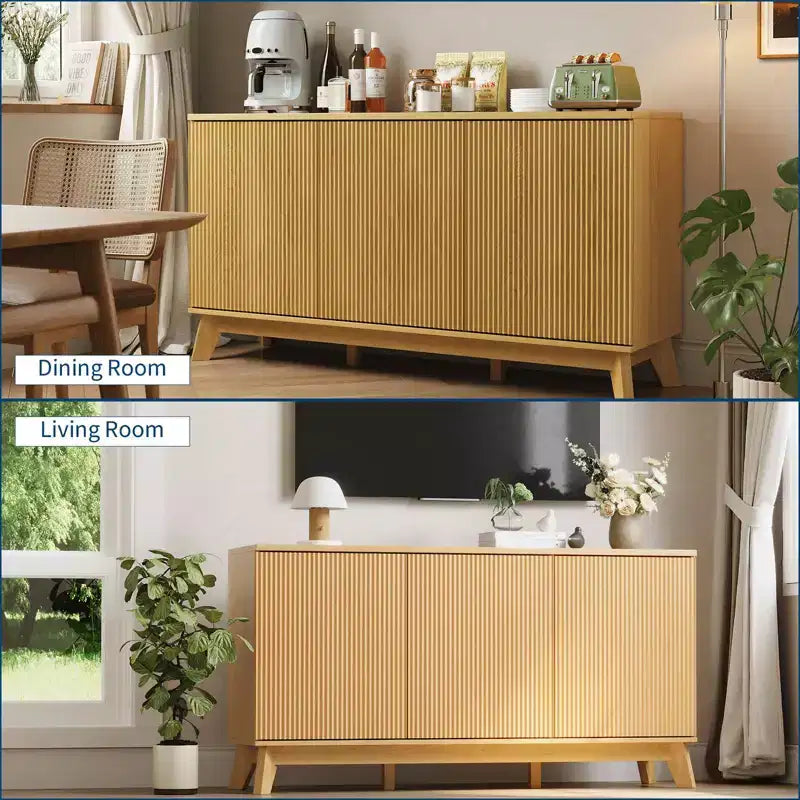 Buffet Vaisselier avec Rangement et 4 Portes, Étagères Réglables, 58 pouces