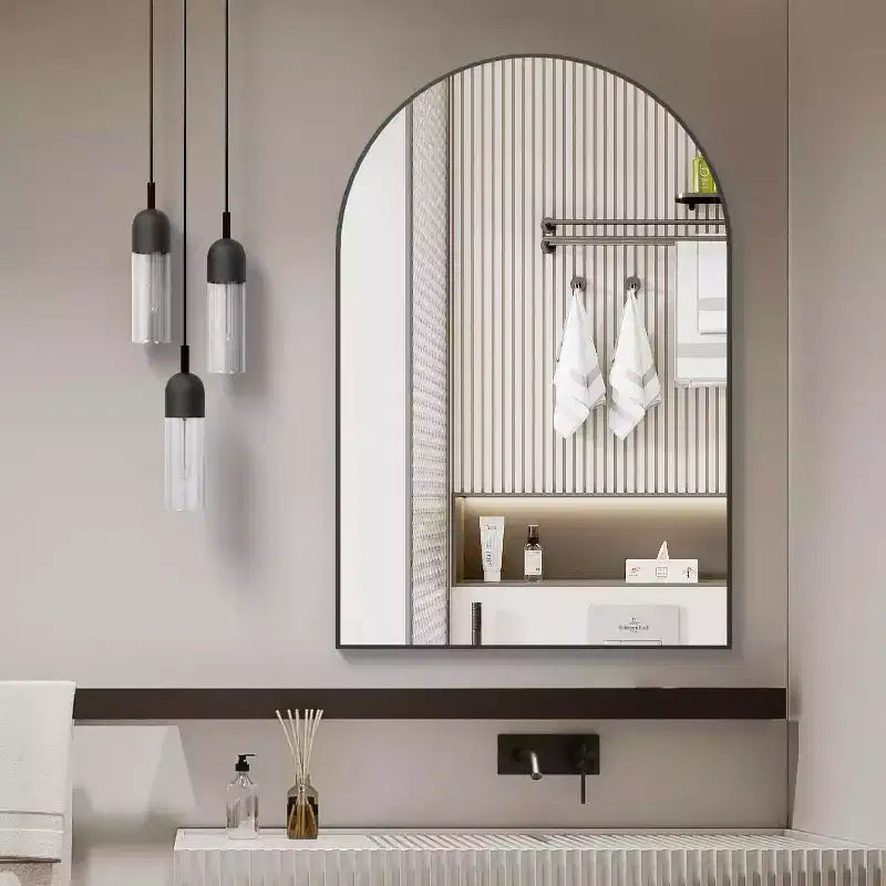 MAYEERTY Metal Framed Arched Bathroom Mirror for Wall