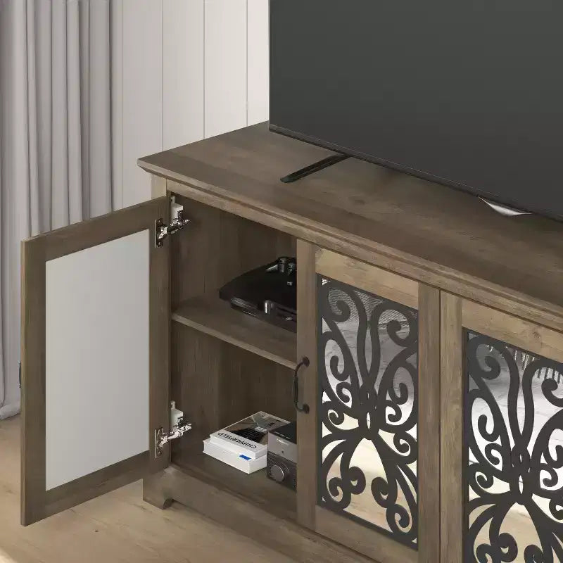 Meuble TV avec portes miroir et rangement dissimulé 68,2 L x 17,2 P x 29,3 H