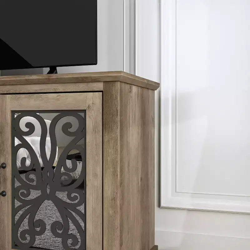 Meuble TV avec portes miroir et rangement dissimulé 68,2 L x 17,2 P x 29,3 H