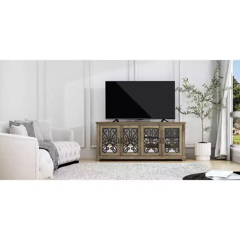 Meuble TV avec portes miroir et rangement dissimulé 68,2 L x 17,2 P x 29,3 H