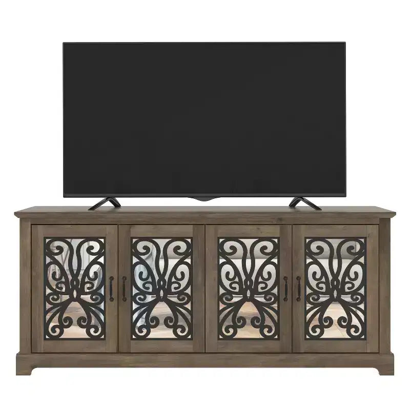 Meuble TV avec portes miroir et rangement dissimulé 68,2 L x 17,2 P x 29,3 H
