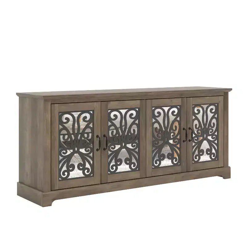 Meuble TV avec portes miroir et rangement dissimulé 68,2 L x 17,2 P x 29,3 H