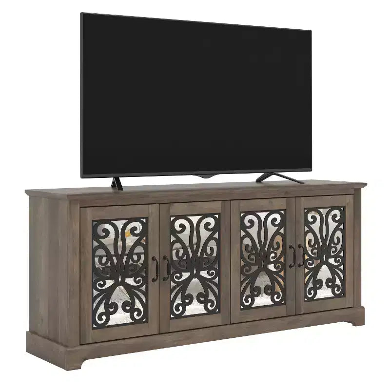 Meuble TV avec portes miroir et rangement dissimulé 68,2 L x 17,2 P x 29,3 H