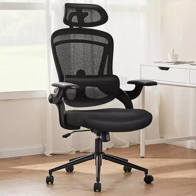 Chaise de bureau à roulettes en maille croisée, avec support lombaire réglable