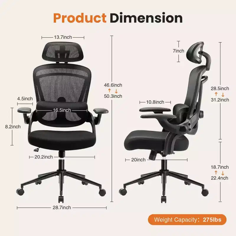 Chaise de bureau à roulettes en maille croisée, avec support lombaire réglable