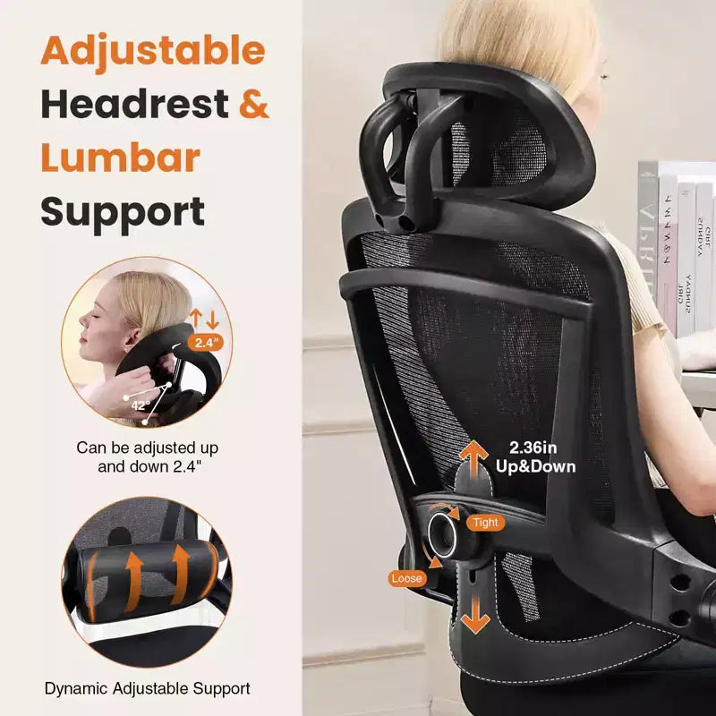 Chaise de bureau à roulettes en maille croisée, avec support lombaire réglable