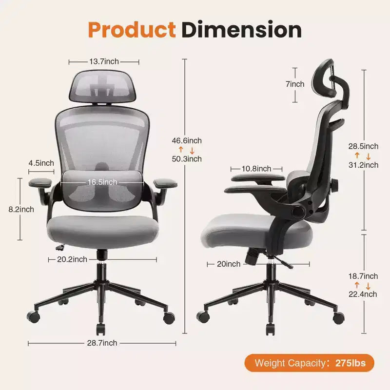 Chaise de bureau à roulettes en maille croisée, avec support lombaire réglable