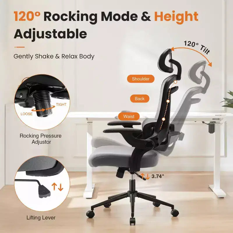 Chaise de bureau à roulettes en maille croisée, avec support lombaire réglable