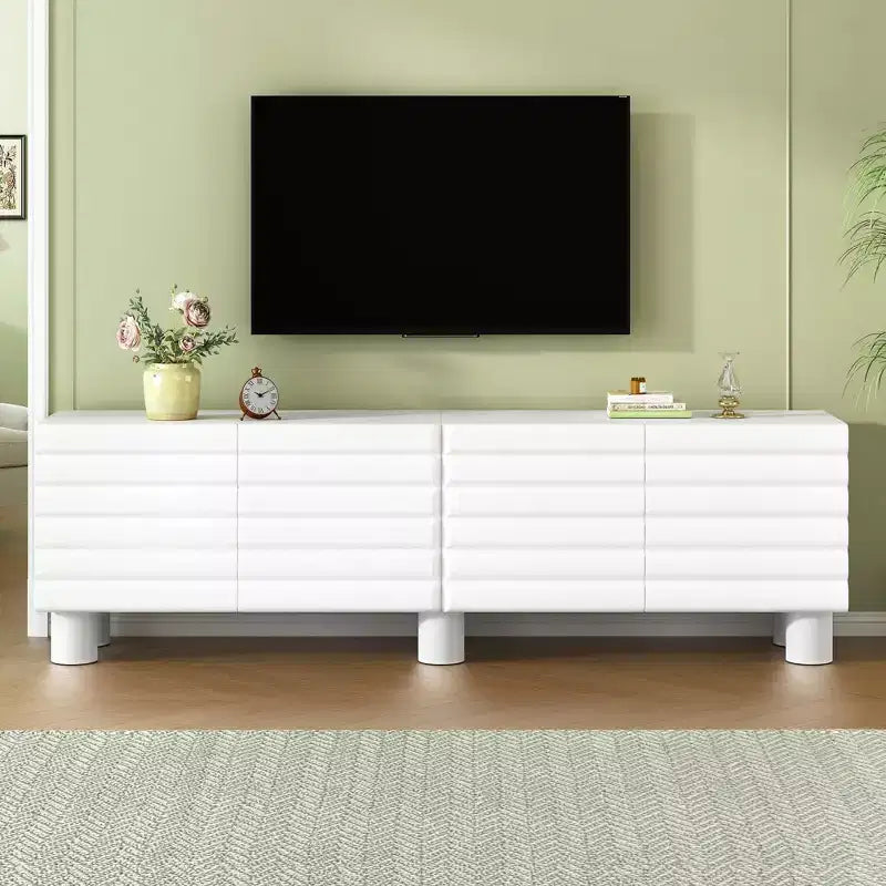 Meuble TV moderne avec rangement pour téléviseur de 75 pouces, console média solide avec étagères réglables