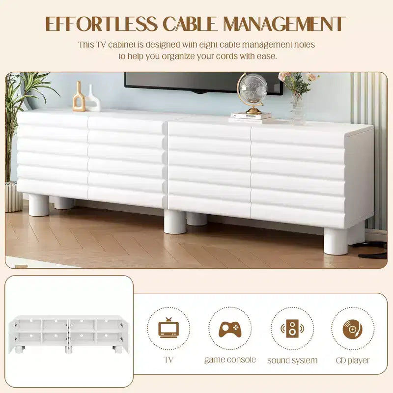 Meuble TV moderne avec rangement pour téléviseur de 75 pouces, console média solide avec étagères réglables