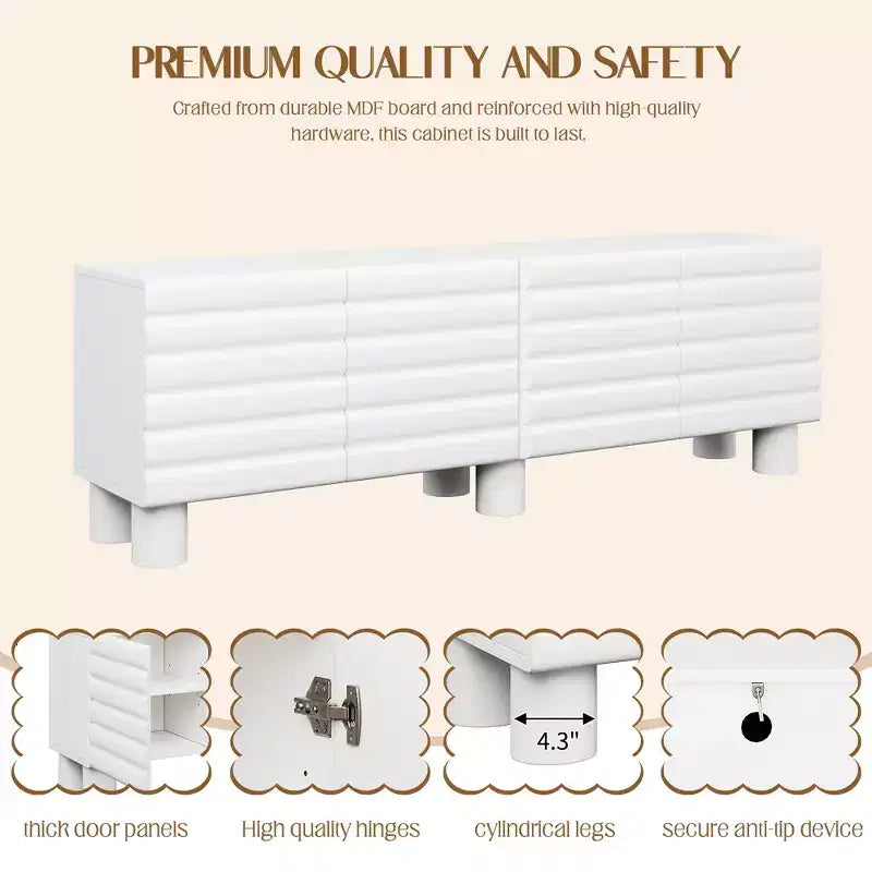 Meuble TV moderne avec rangement pour téléviseur de 75 pouces, console média solide avec étagères réglables