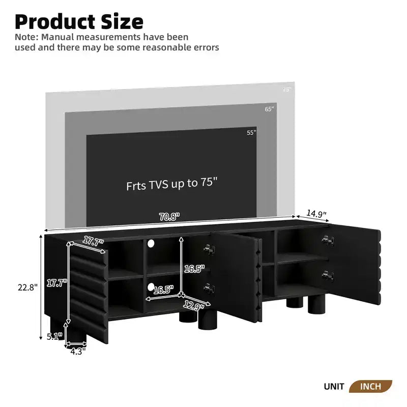 Meuble TV moderne avec rangement pour téléviseur de 75 pouces, console média solide avec étagères réglables