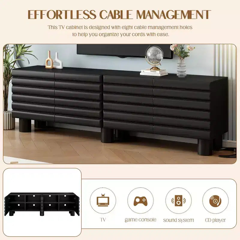 Meuble TV moderne avec rangement pour téléviseur de 75 pouces, console média solide avec étagères réglables