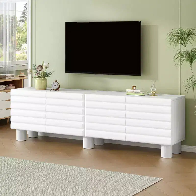 Meuble TV moderne avec rangement pour téléviseur de 75 pouces, console média solide avec étagères réglables
