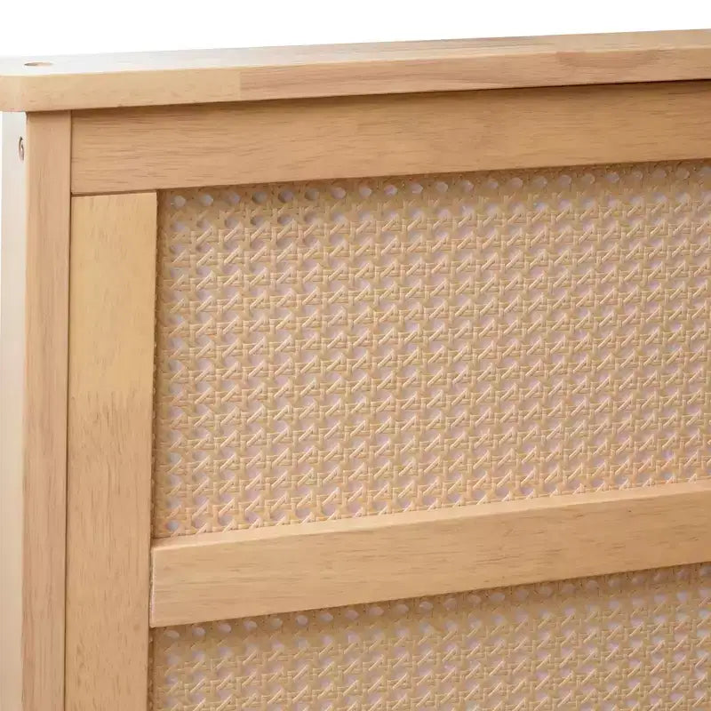 Lit King Size avec Tête de Lit en Rotin, 2 Tiroirs de Rangement