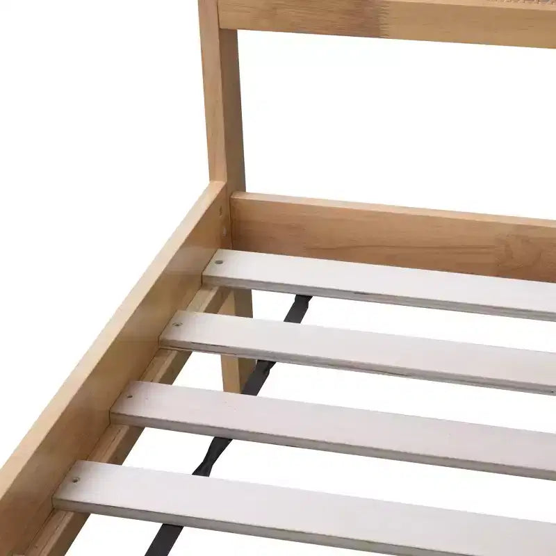 Lit King Size avec Tête de Lit en Rotin, 2 Tiroirs de Rangement