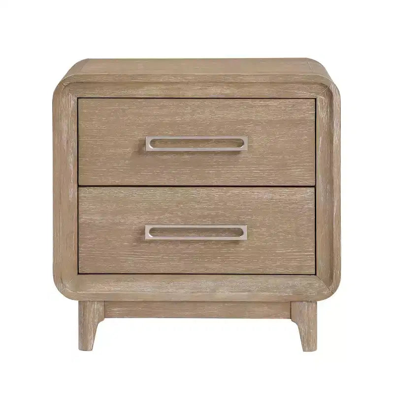 Table de chevet moderne en bois avec 2 tiroirs de rangement, coins arrondis