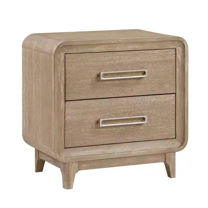 Table de chevet moderne en bois avec 2 tiroirs de rangement, coins arrondis