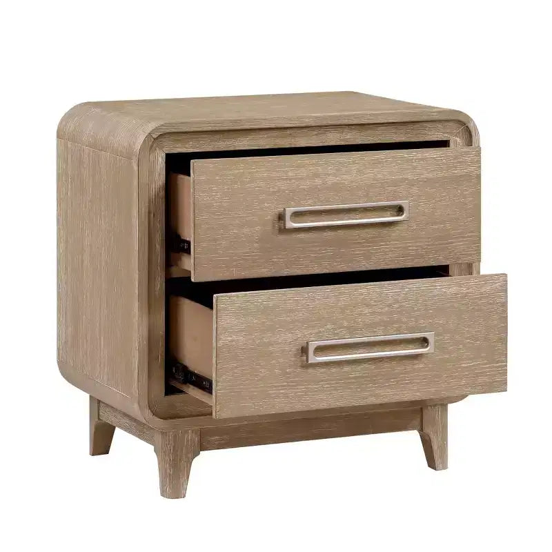 Table de chevet moderne en bois avec 2 tiroirs de rangement, coins arrondis