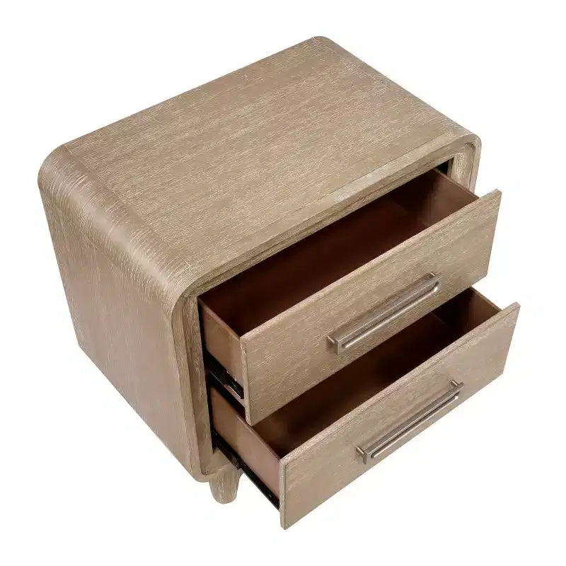 Table de chevet moderne en bois avec 2 tiroirs de rangement, coins arrondis