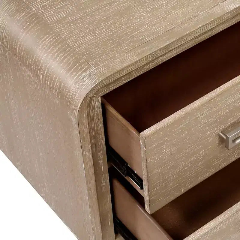 Table de chevet moderne en bois avec 2 tiroirs de rangement, coins arrondis
