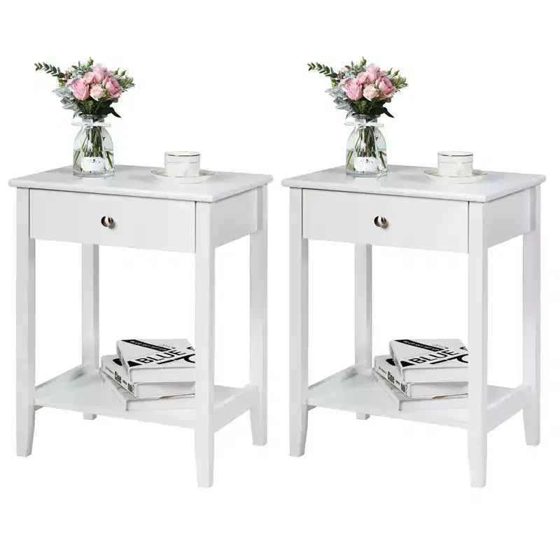 Costway 2PCS Nightstand Sofa Side End Table Bedroom Living Room w/ Shelf Drawer White