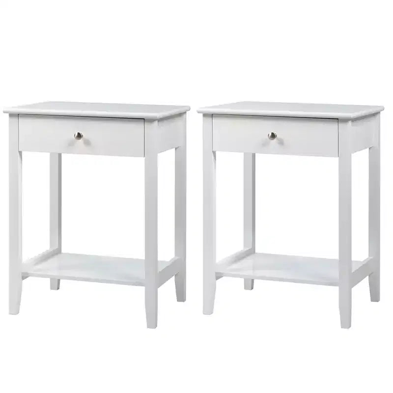 Table de chevet, table d'appoint pour canapé, chambre, salon avec étagère, tiroir, blanc