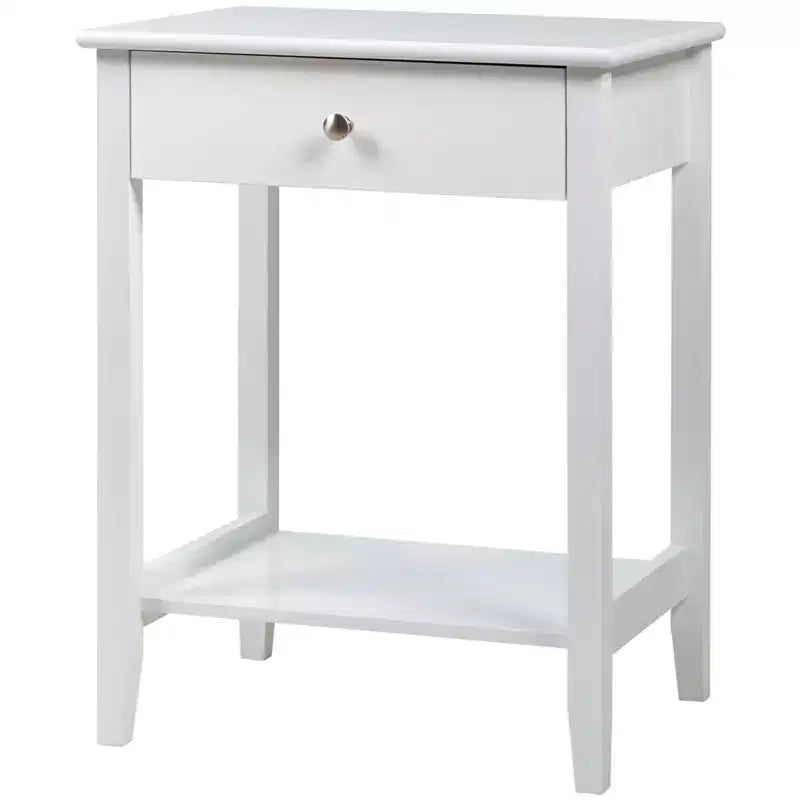 Table de chevet, table d'appoint pour canapé, chambre, salon avec étagère, tiroir, blanc