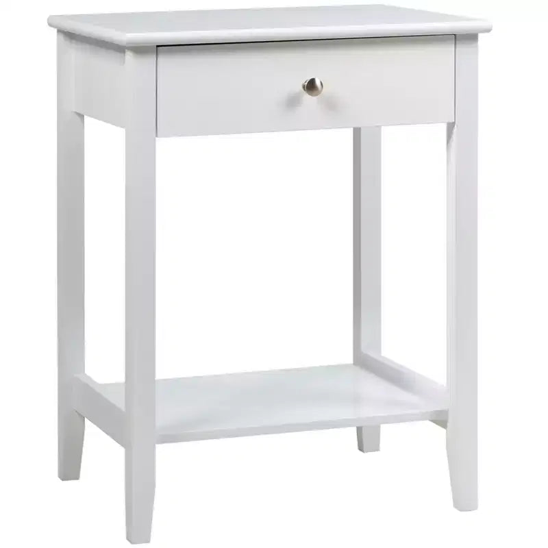 Table de chevet, table d'appoint pour canapé, chambre, salon avec étagère, tiroir, blanc