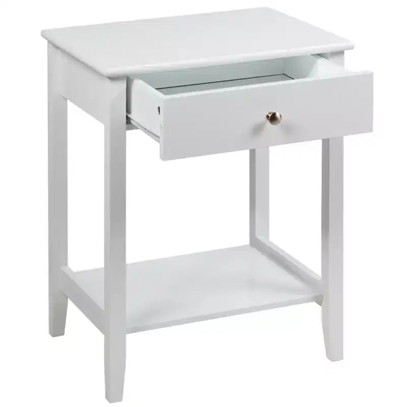 Table de chevet, table d'appoint pour canapé, chambre, salon avec étagère, tiroir, blanc